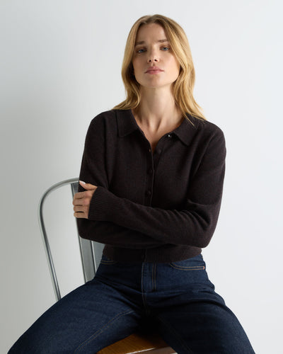 N.Peal Women's Thea Collared Cashmere Cardigan Cocoa Brown