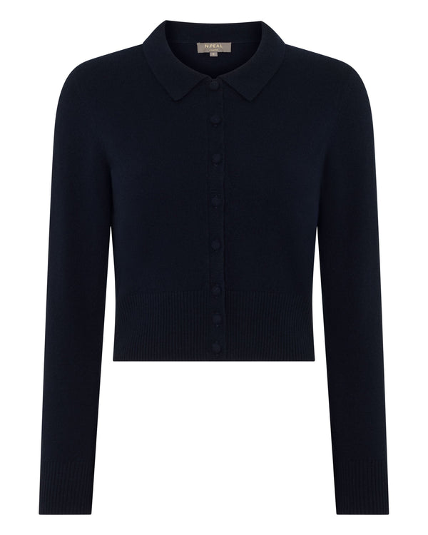N.Peal Women's Thea Collared Cashmere Cardigan Navy Blue