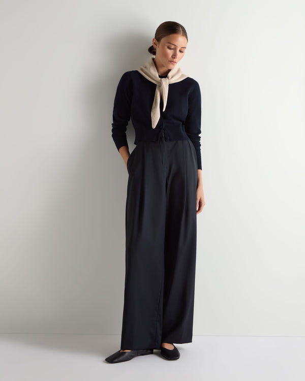 N.Peal Women's Thea Collared Cashmere Cardigan Navy Blue
