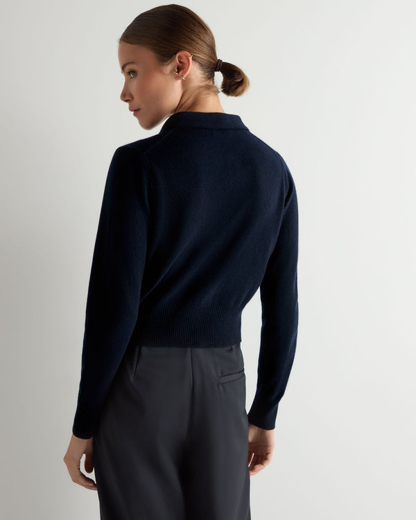 N.Peal Women's Thea Collared Cashmere Cardigan Navy Blue