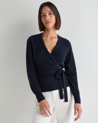 N.Peal Women's Arabella Wrap Cashmere Cardigan Navy Blue