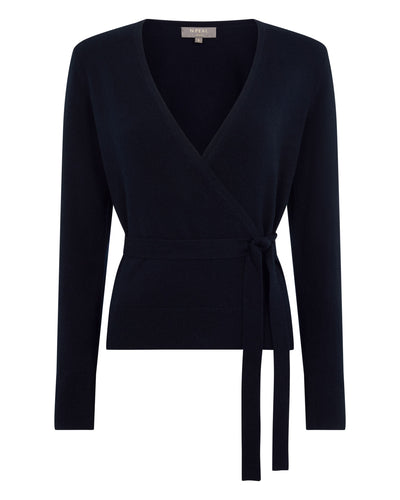 N.Peal Women's Arabella Wrap Cashmere Cardigan Navy Blue