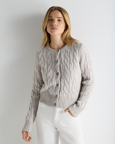 N.Peal Women's Cable Cashmere Cardigan Cashmere Grey Melange