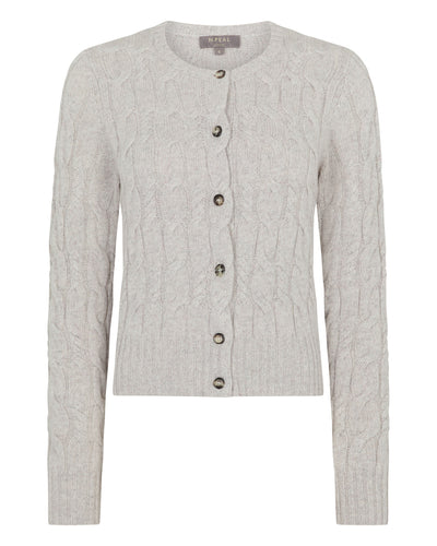 N.Peal Women's Cable Cashmere Cardigan Cashmere Grey Melange