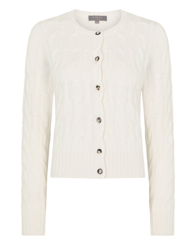 N.Peal Women's Cable Cashmere Cardigan New Ivory White