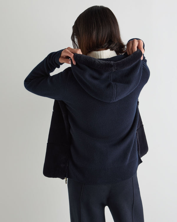 Women's Honeycomb Fur Trim Cashmere Hoodie 4