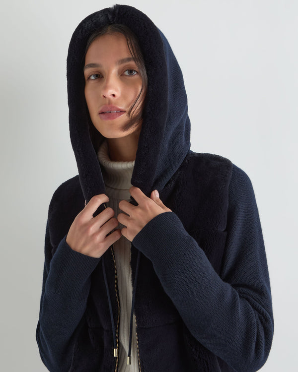Women's Honeycomb Fur Trim Cashmere Hoodie 5
