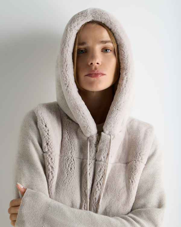 Women's Honeycomb Fur Trim Cashmere Hoodie 5