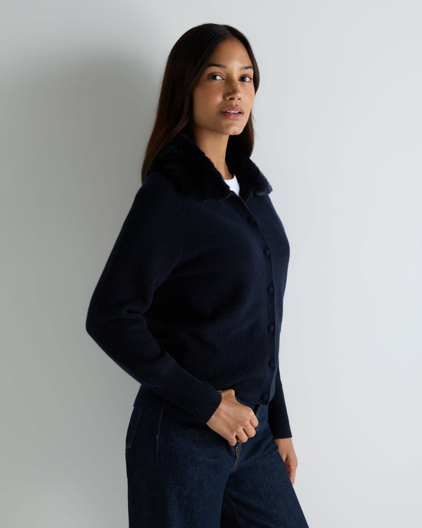 Women's Honeycomb Fur Trim Cashmere Cardigan 1