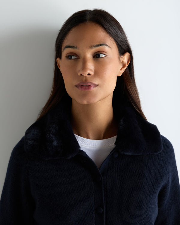 Women's Honeycomb Fur Trim Cashmere Cardigan 5