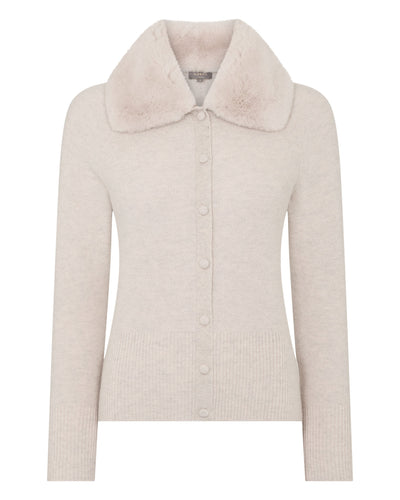 N.Peal Women's Honeycomb Fur Trim Cashmere Cardigan Pebble Grey