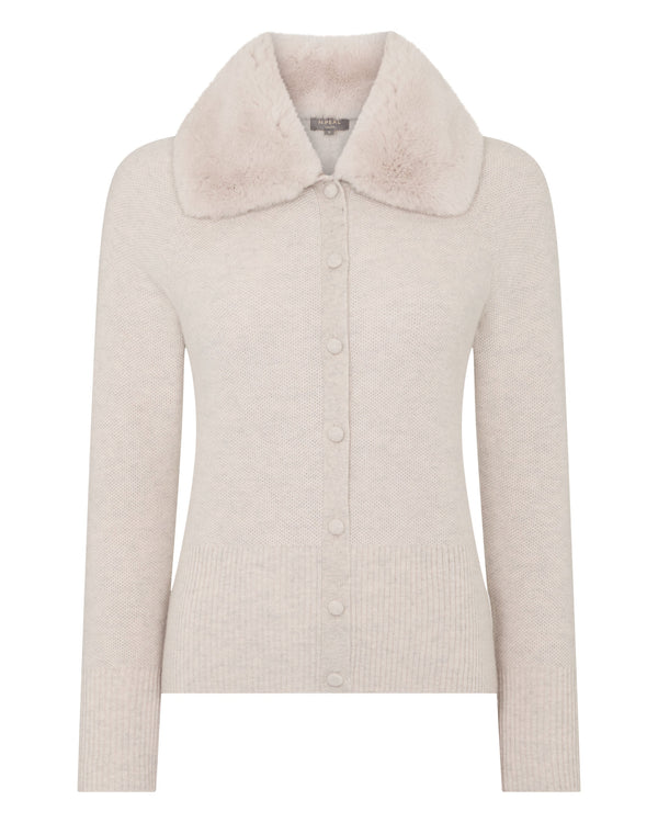 N.Peal Women's Honeycomb Fur Trim Cashmere Cardigan Pebble Grey