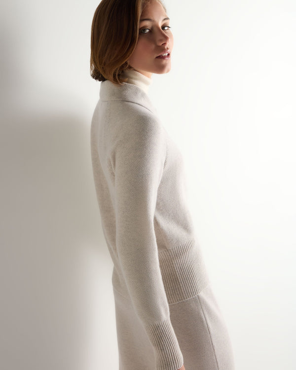 N.Peal Women's Honeycomb Fur Trim Cashmere Cardigan Pebble Grey