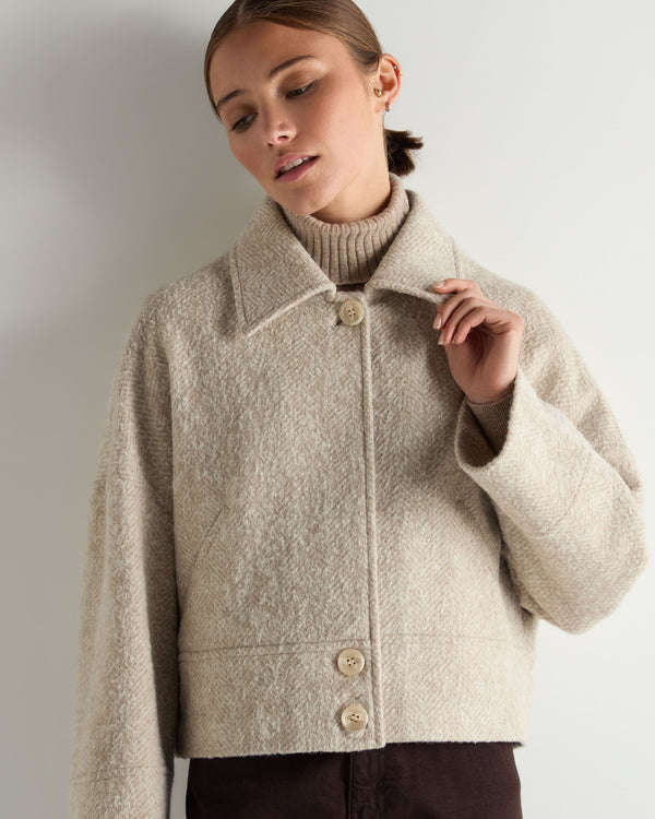 Women's Herringbone Jacket With Rex Fur Collar 5