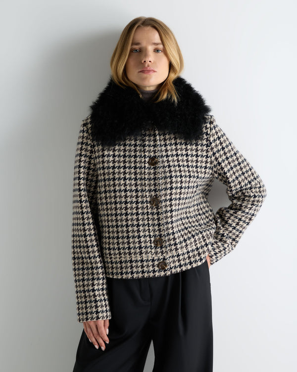Women's Icon Dogtooth City Jacket With Fur Collar 1