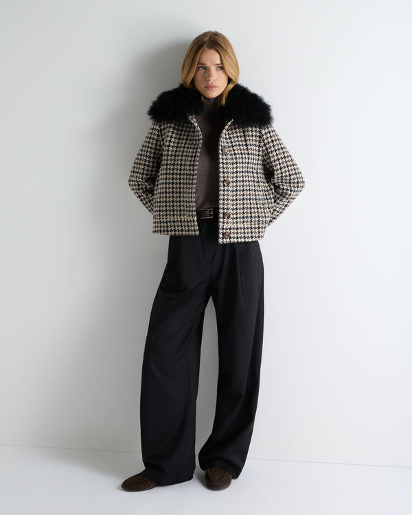 Women's Icon Dogtooth City Jacket With Fur Collar 3