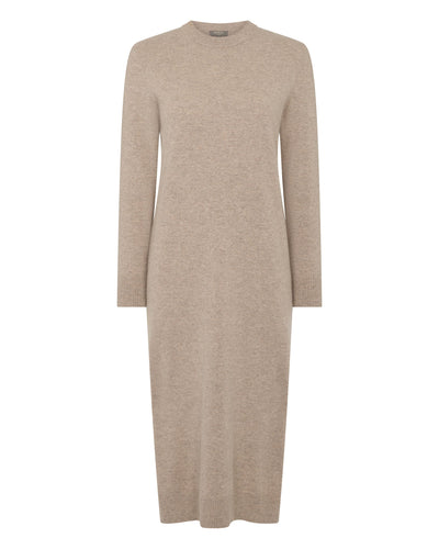 N.Peal Women's Round Neck Cashmere Jumper Dress Oatmeal Brown