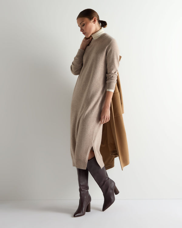 Women's Round Neck Cashmere Sweater Dress Oatmeal Brown