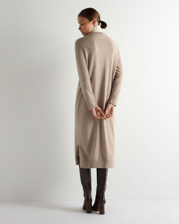 N.Peal Women's Round Neck Cashmere Jumper Dress Oatmeal Brown