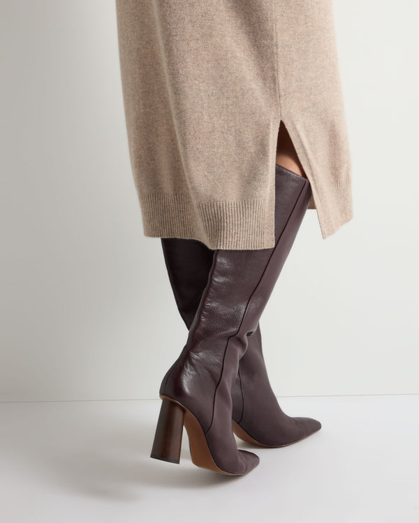 N.Peal Women's Round Neck Cashmere Jumper Dress Oatmeal Brown