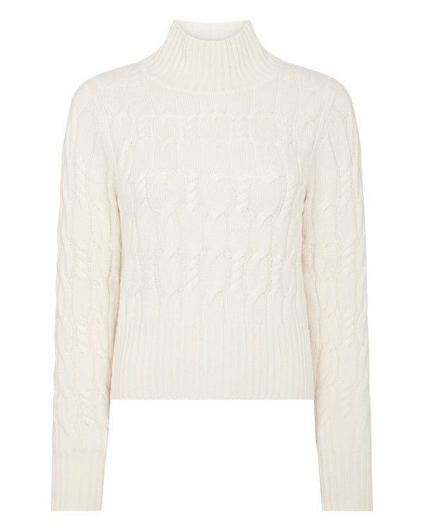 Women's Cable Knit Funnel Neck Cashmere Sweater 2