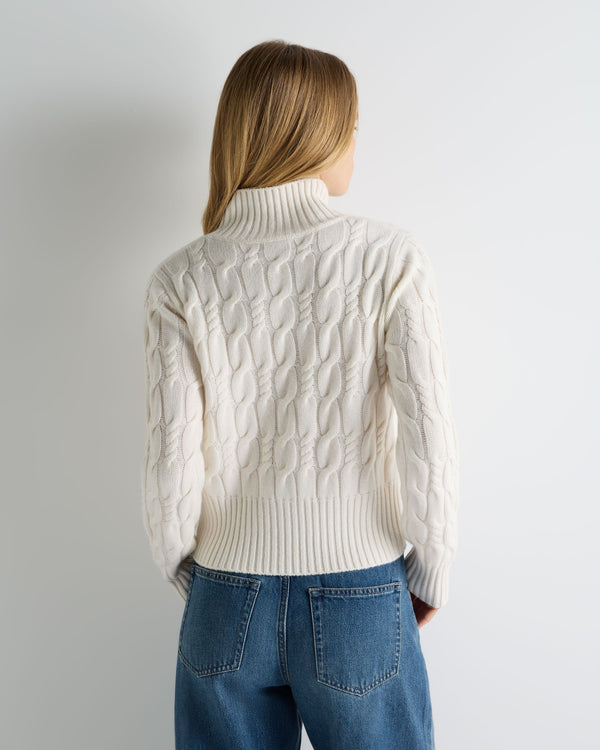 Women's Cable Knit Funnel Neck Cashmere Sweater 4