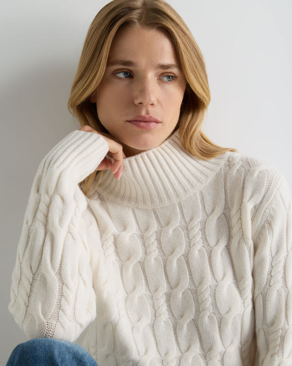 Women's Cable Knit Funnel Neck Cashmere Sweater 5