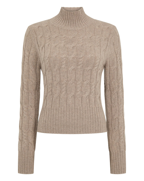 Women's Cable Knit Funnel Neck Cashmere Sweater 2