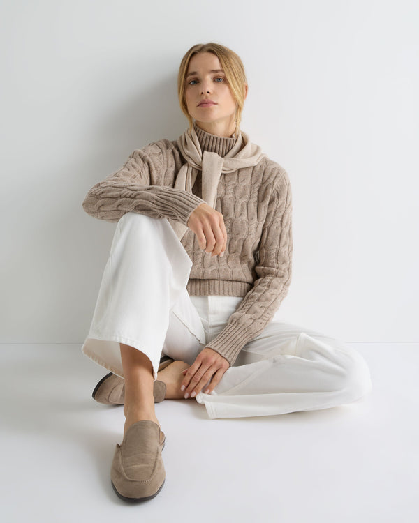 Women's Cable Knit Funnel Neck Cashmere Sweater 3