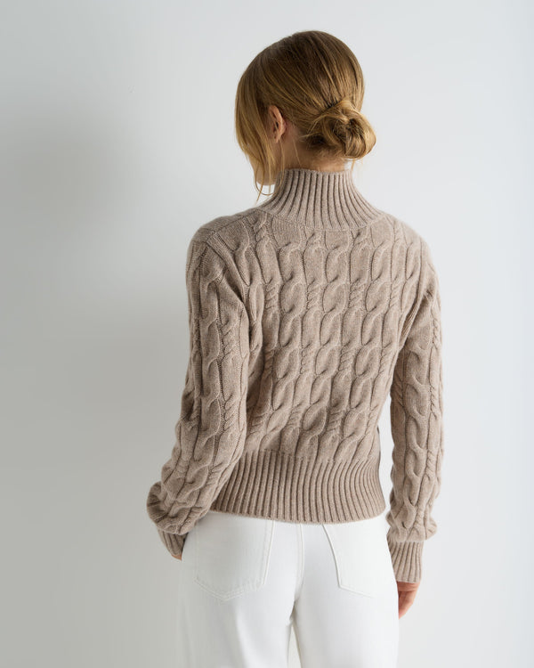 Women's Cable Knit Funnel Neck Cashmere Sweater 4