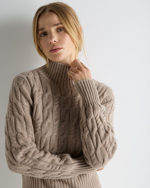 Women's Cable Knit Funnel Neck Cashmere Sweater 5