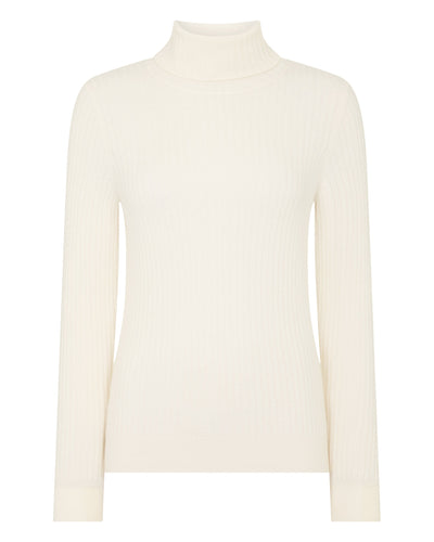 N.Peal Women's Roll Neck Cashmere Jumper New Ivory White