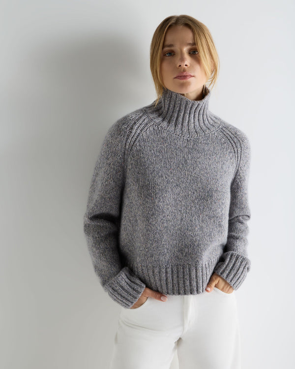 Women's Funnel Neck Melange Cashmere Sweater With Lurex 1