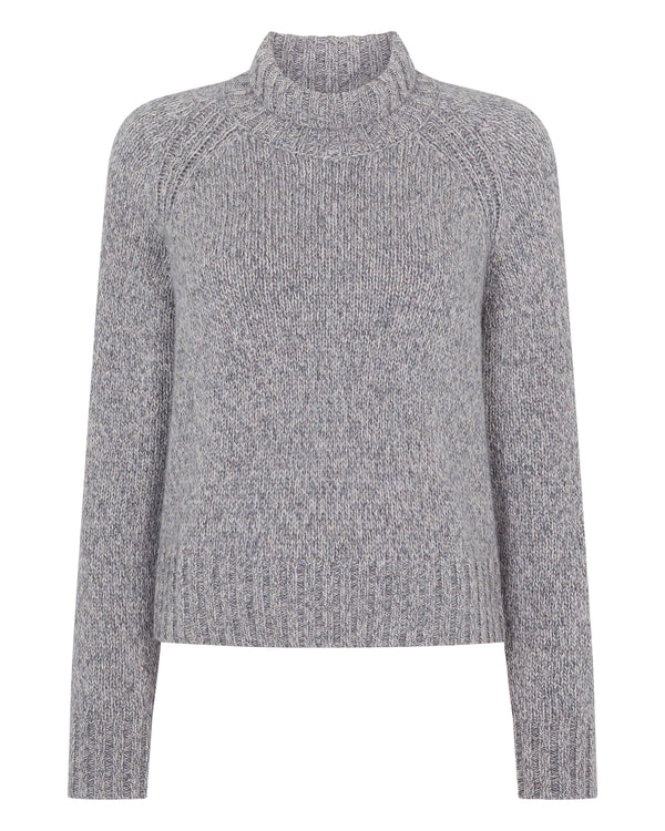 Women's Funnel Neck Melange Cashmere Sweater With Lurex 2