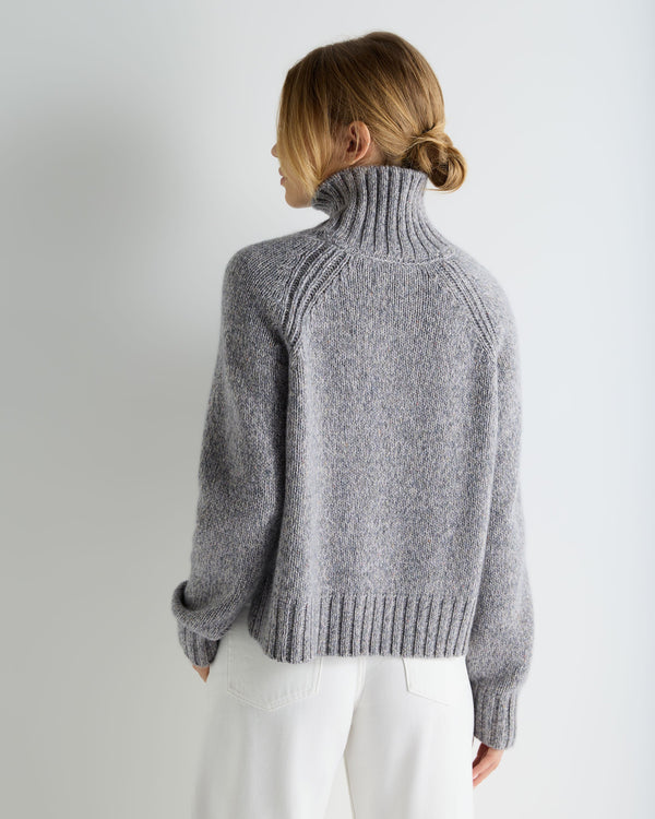 Women's Funnel Neck Melange Cashmere Sweater With Lurex 4