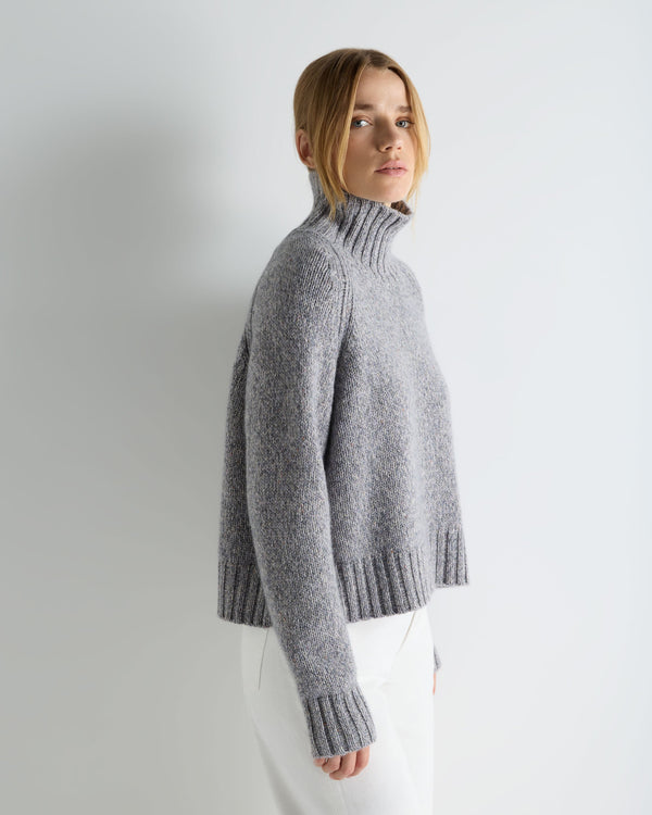 Women's Funnel Neck Melange Cashmere Sweater With Lurex 6