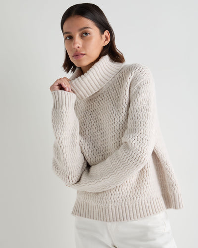 N.Peal Women's Cashmere Chevron Roll Neck Cashmere Jumper With Lurex Frost White Sparkle
