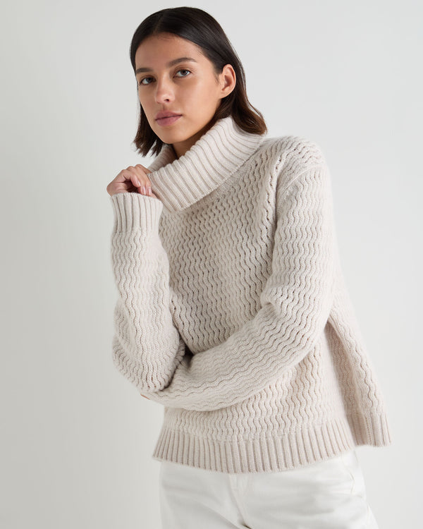 Women's Cashmere Chevron Turtle Neck Cashmere Sweater With Lurex 1