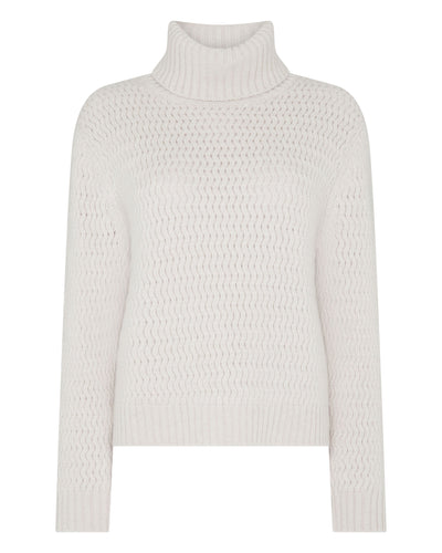 N.Peal Women's Cashmere Chevron Roll Neck Cashmere Jumper With Lurex Frost White Sparkle