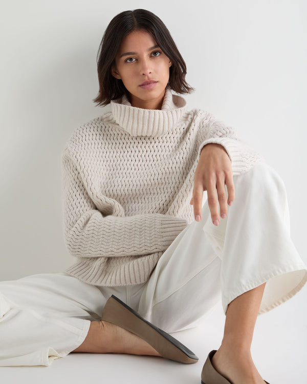 Women's Cashmere Chevron Turtle Neck Cashmere Sweater With Lurex 6