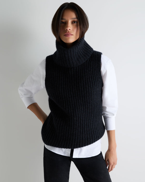 Women's Ribbed Sleeveless Turtle Neck Cashmere Sweater 1