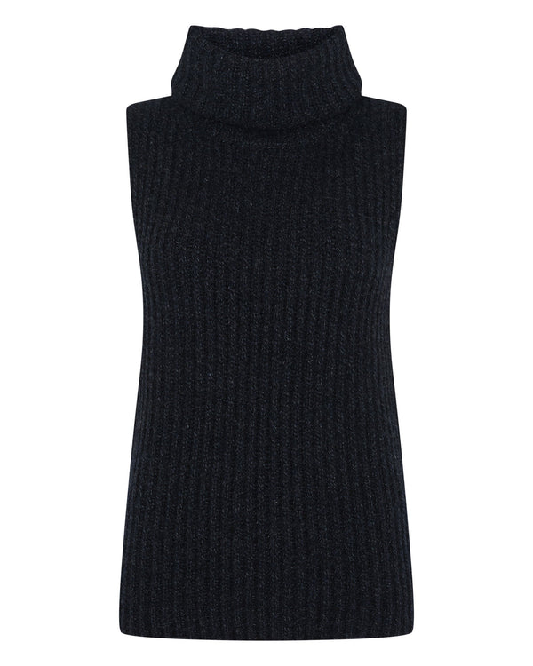 Women's Ribbed Sleeveless Turtle Neck Cashmere Sweater 2