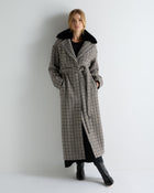Women's Icon Dogtooth City Coat With Fur Collar Beige Brown Dogtooth