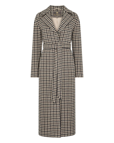 N.Peal Women's Icon Dogtooth City Coat With Fur Collar Beige Brown Dogtooth