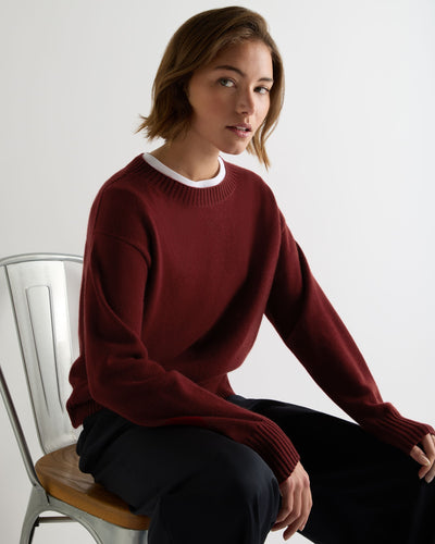 N.Peal Women's Crop Boat Neck Cashmere Jumper Rustic Red