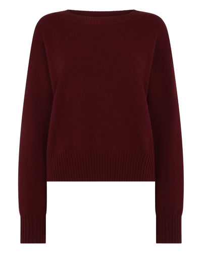 N.Peal Women's Crop Boat Neck Cashmere Jumper Rustic Red