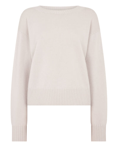 N.Peal Women's Crop Boat Neck Cashmere Jumper Snow Grey