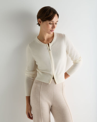 N.Peal Women's Ivy Zipped Cashmere Cardigan New Ivory White
