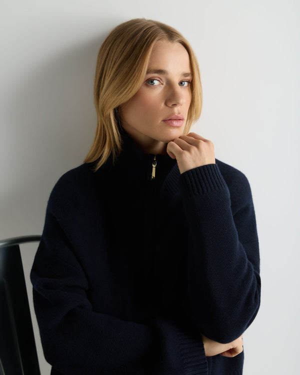Women's Honeycomb Quarter-Zip Cashmere Sweater 5