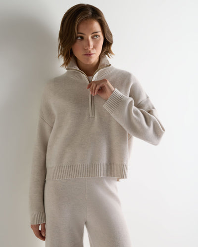 N.Peal Women's Honeycomb Quarter-Zip Cashmere Jumper Pebble Grey